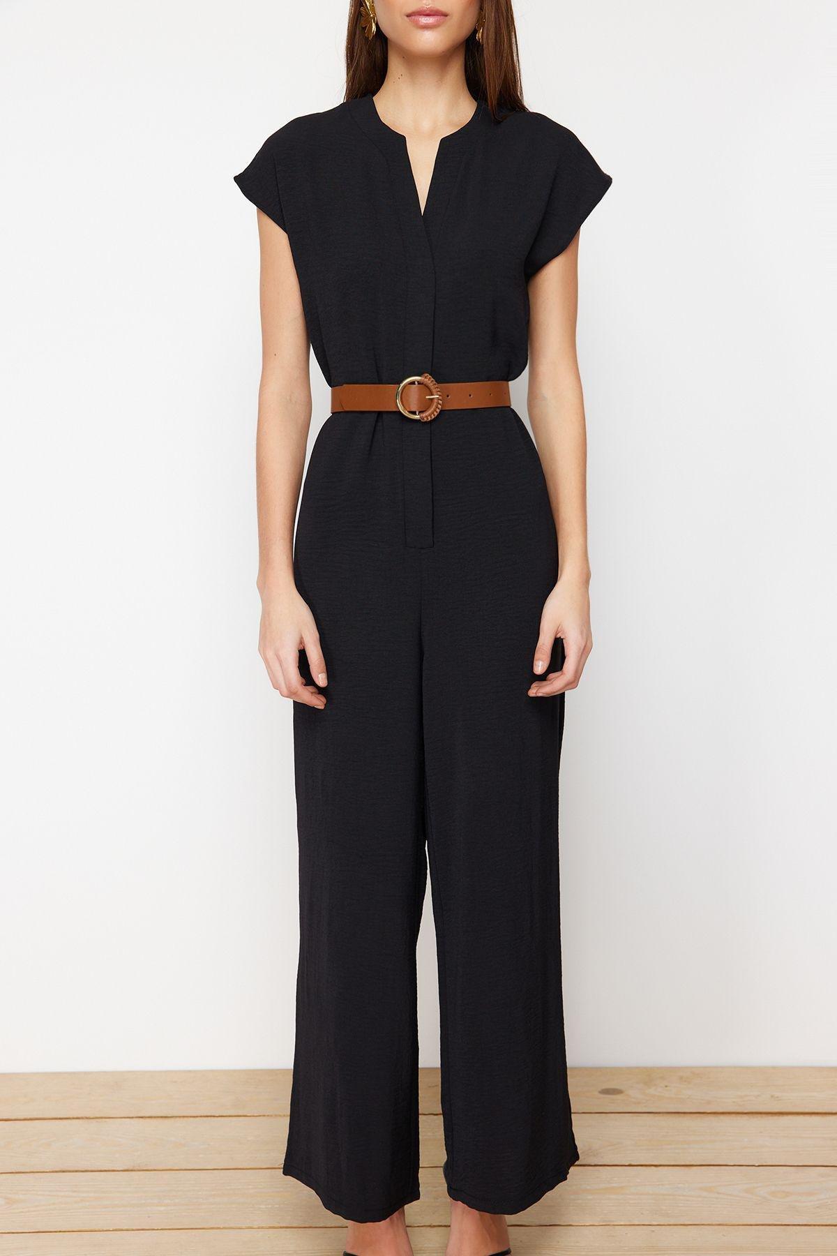 Black Belted Wide Leg Woven Jumpsuit, C101_5720, large image number 0