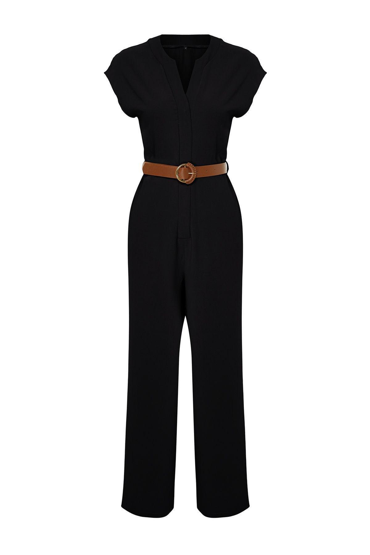 Black Belted Wide Leg Woven Jumpsuit, C101_5720, large image number 1