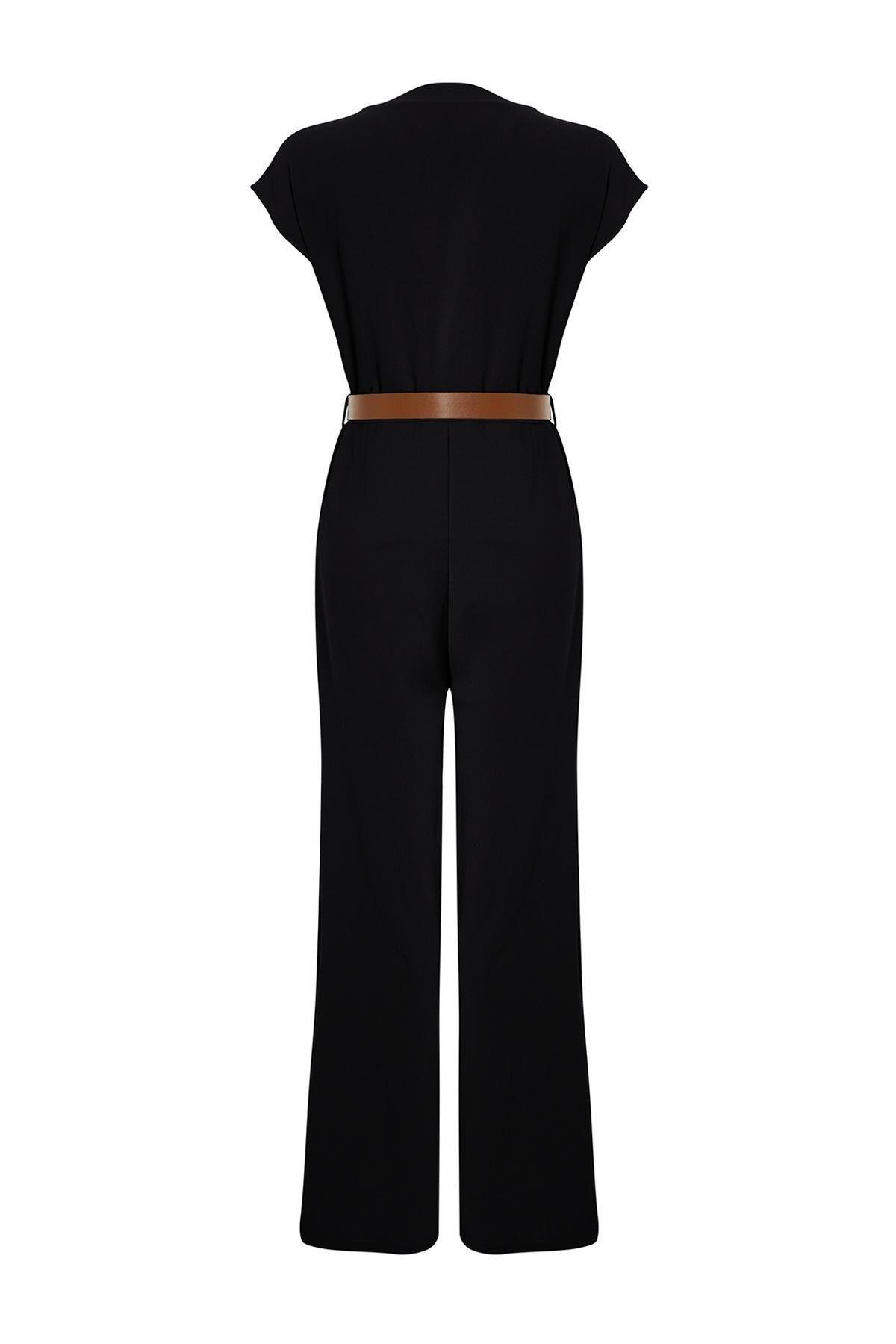 Black Belted Wide Leg Woven Jumpsuit, C101_5720, large image number 2