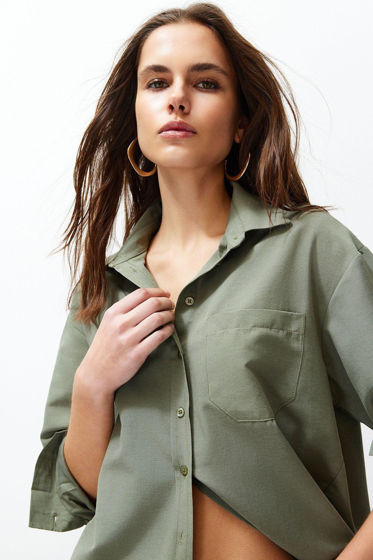 Khaki Plain Button Down Shirt, , large image number 2