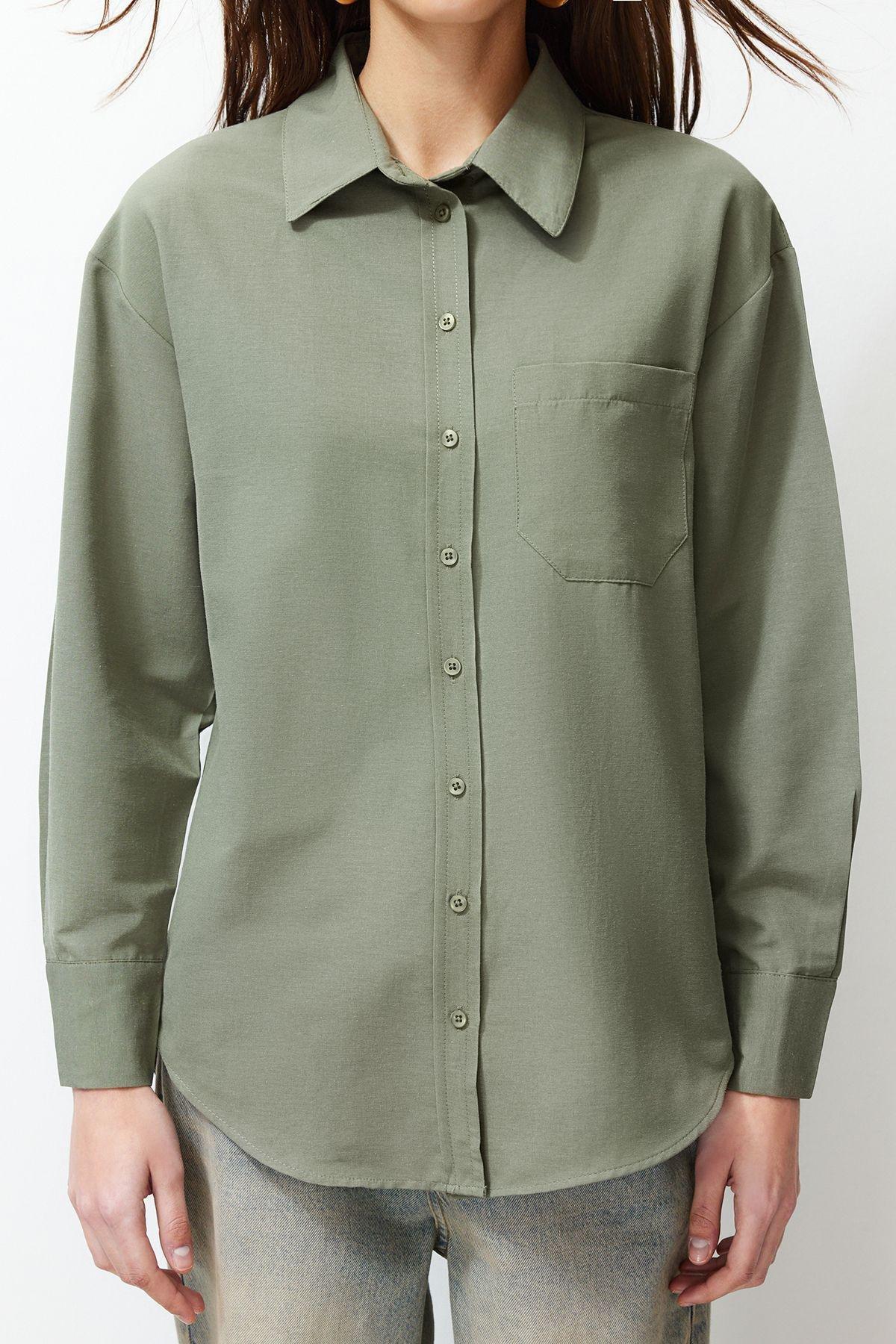 Khaki Plain Button Down Shirt, , large image number 3