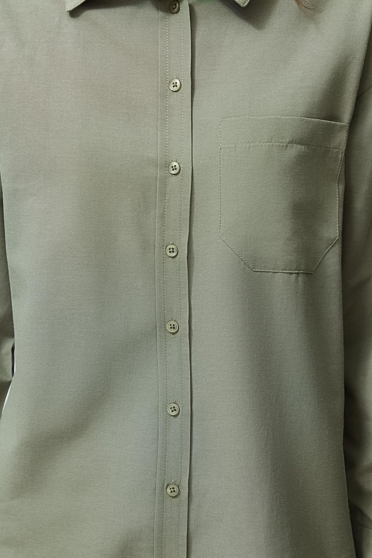 Khaki Plain Button Down Shirt, , large image number 4