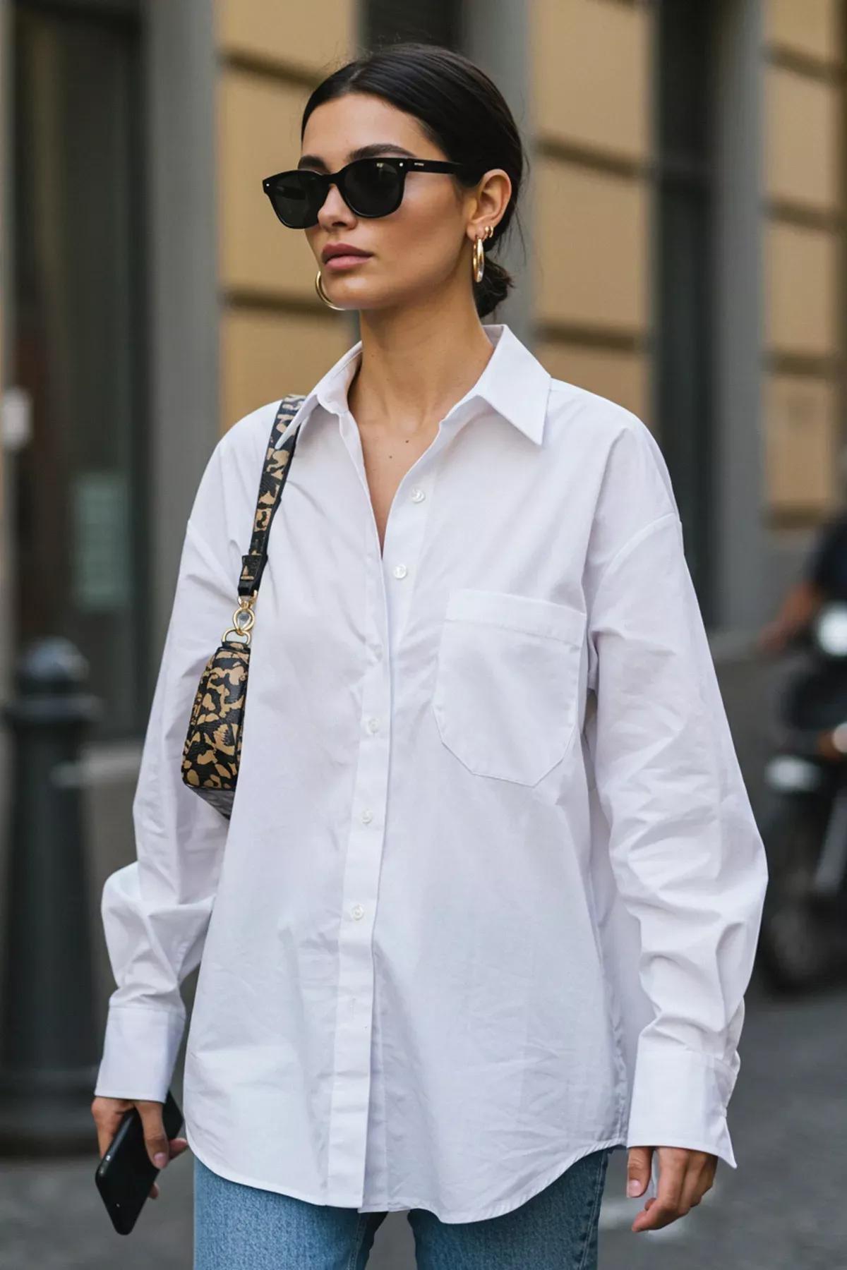 White Oversize Shirt, White, large image number 1