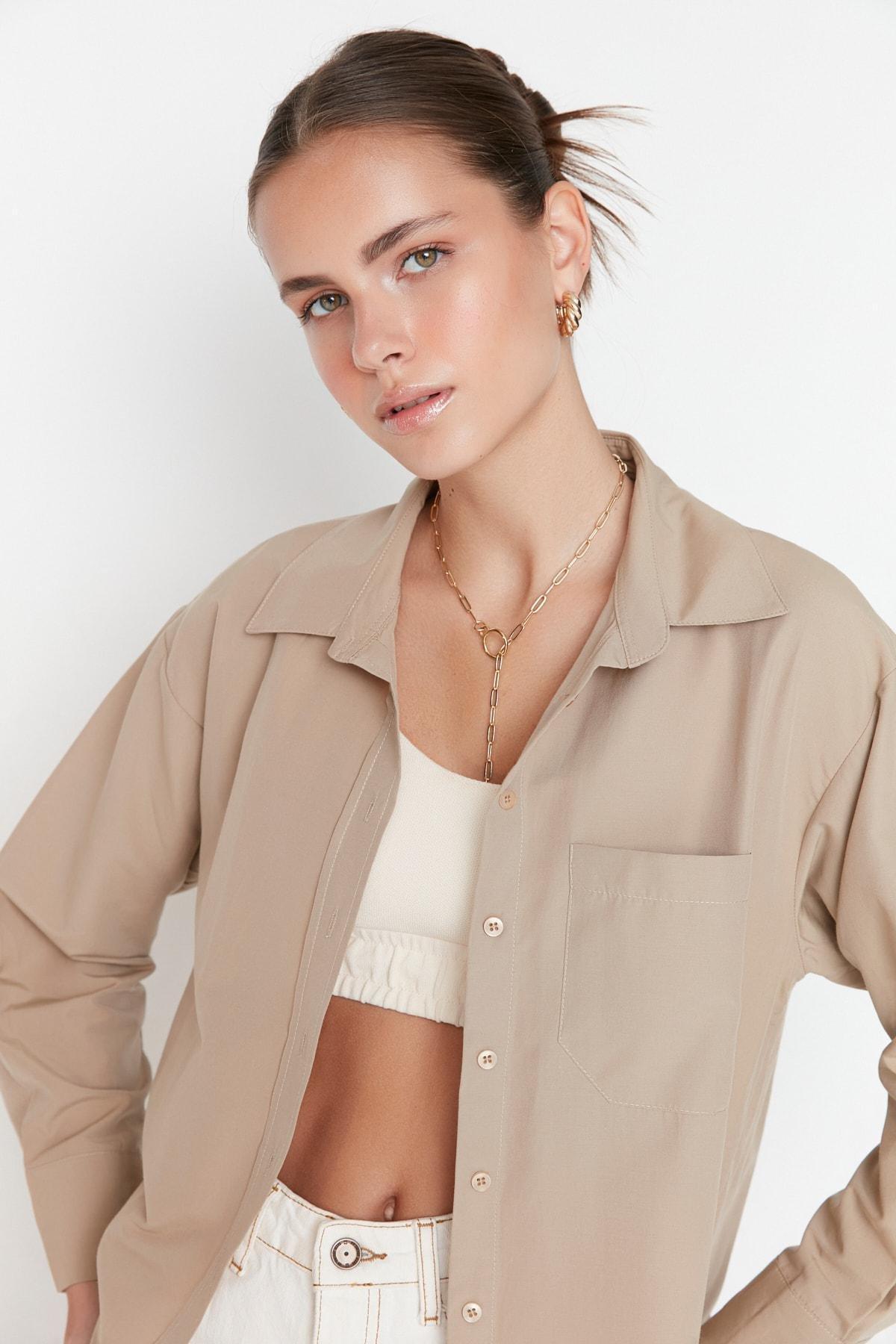 Brown Oversized Collar Shirt, , large image number 0