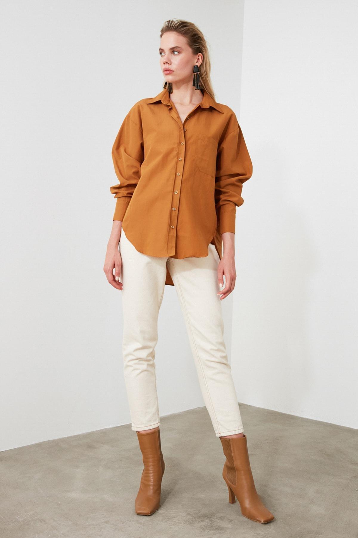 Brown Oversized Collar Shirt, , large image number 1