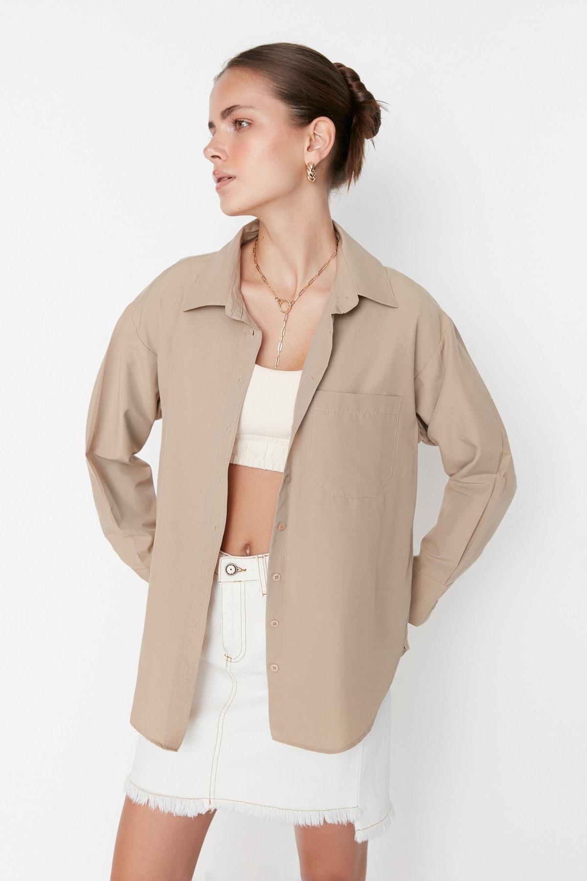 Brown Oversized Collar Shirt, , large image number 3