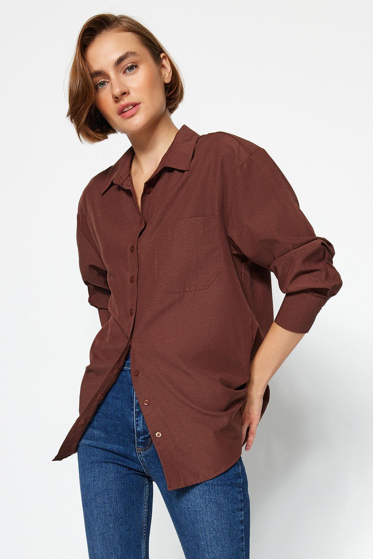 Brown Oversized Collar Shirt, , large image number 4