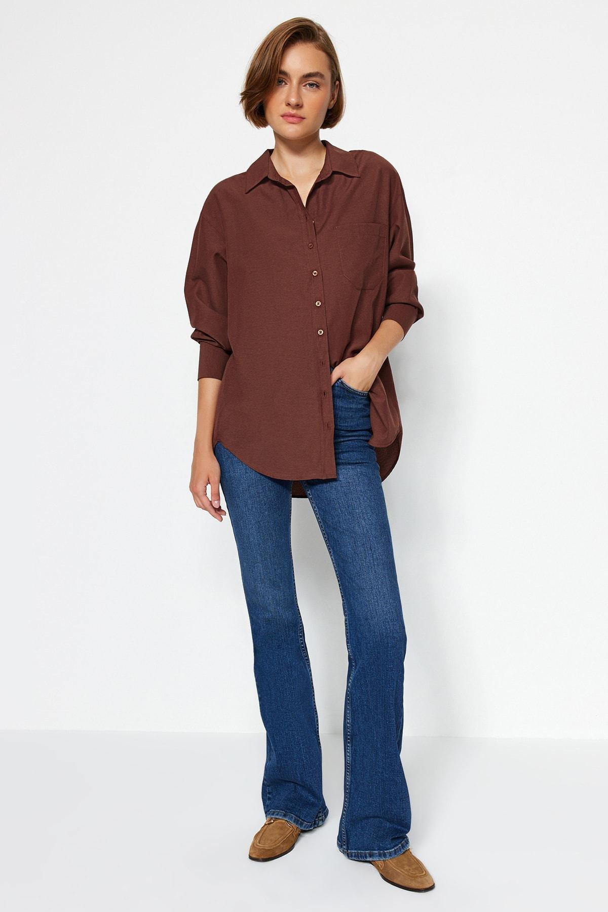 Brown Oversized Collar Shirt, , large image number 5
