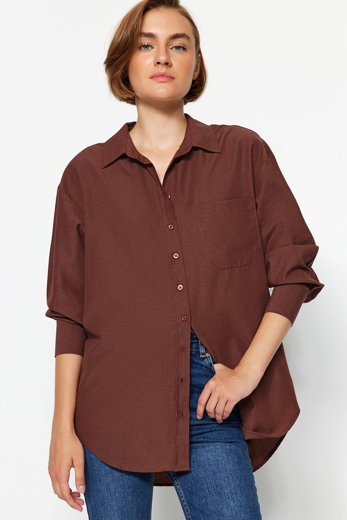 Brown Oversized Collar Shirt, , large image number 8