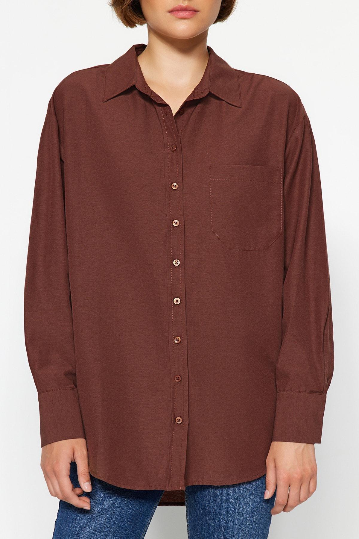 Brown Oversized Collar Shirt, , large image number 10