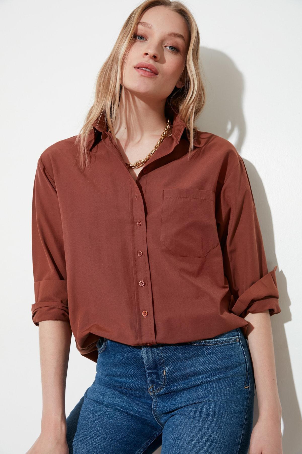 Brown Oversized Collar Shirt, , large image number 13