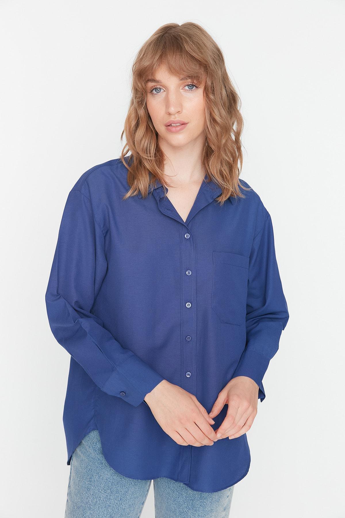 Navy Oversized Collar Shirt, , large image number 1