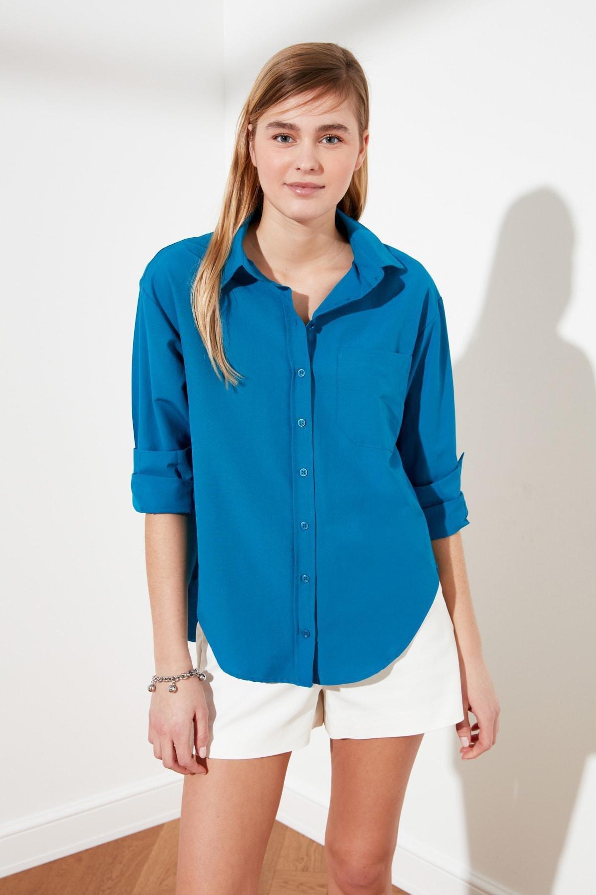 Navy Oversized Collar Shirt, , large image number 2