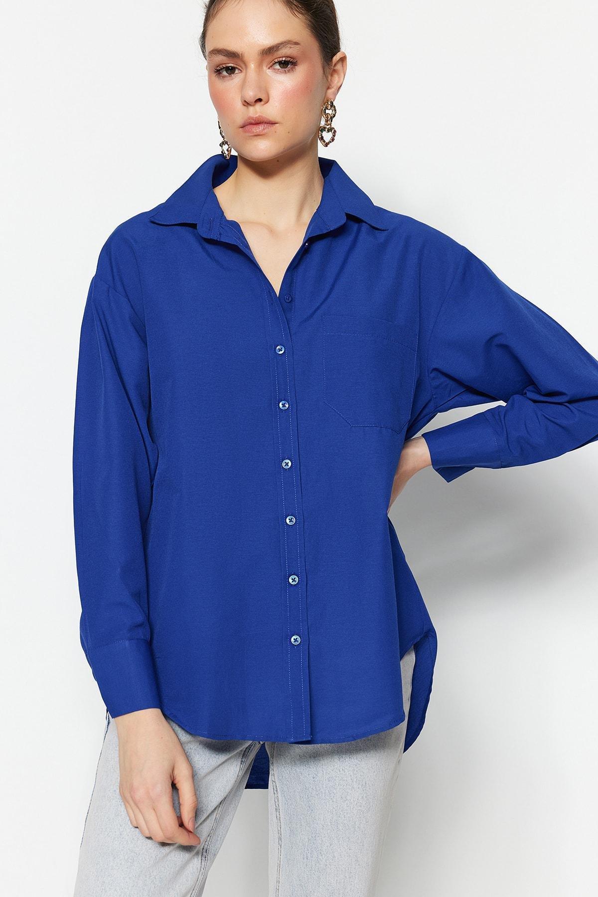 Navy Oversized Collar Shirt, , large image number 4