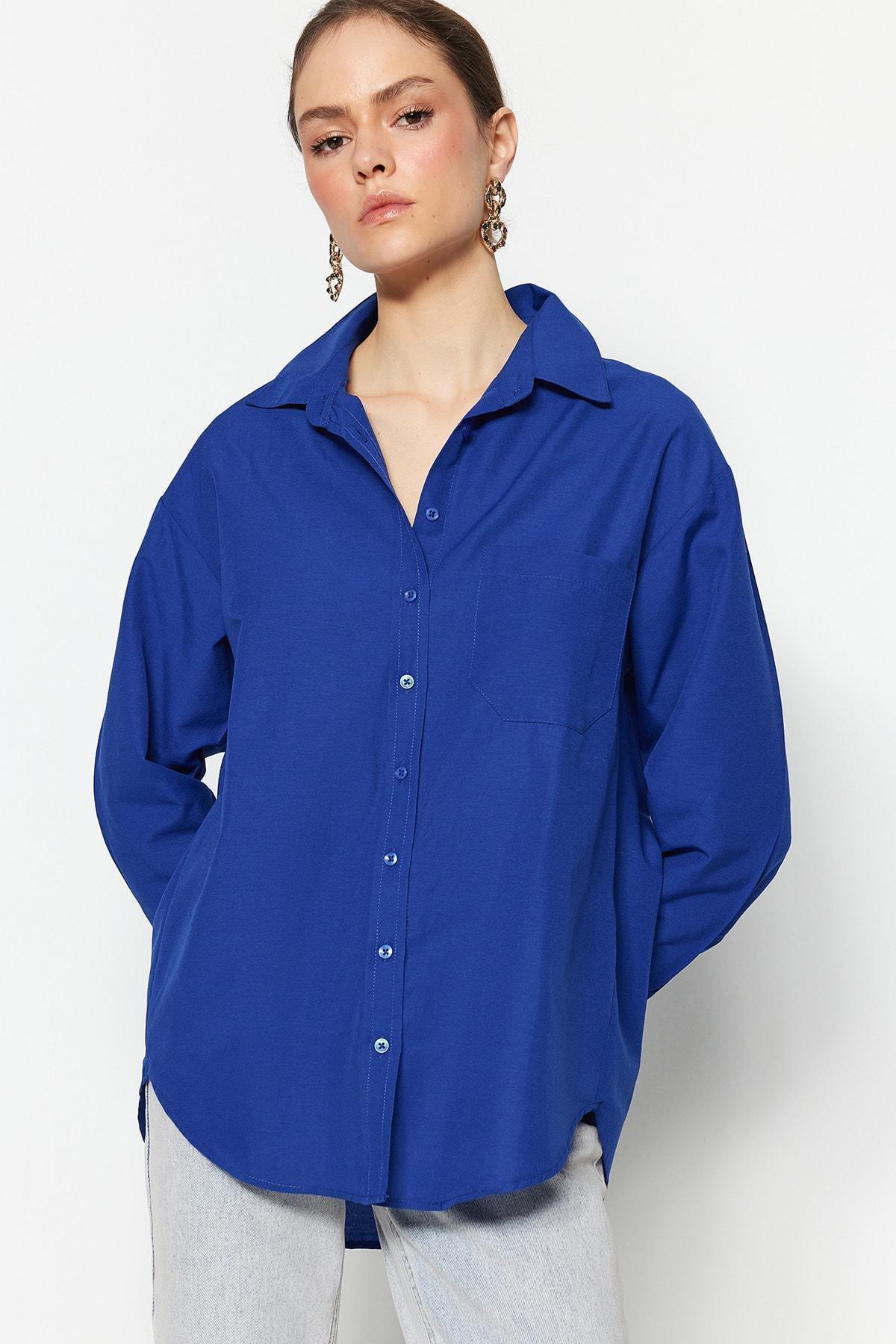 Navy Oversized Collar Shirt, , large image number 6