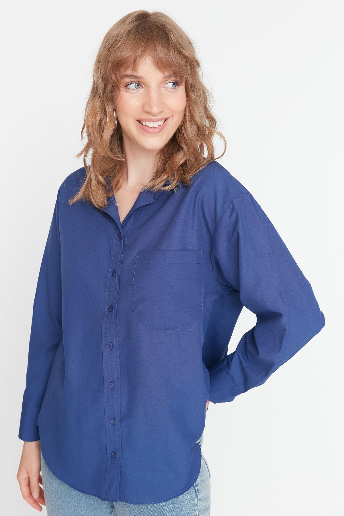 Navy Oversized Collar Shirt, , large image number 10