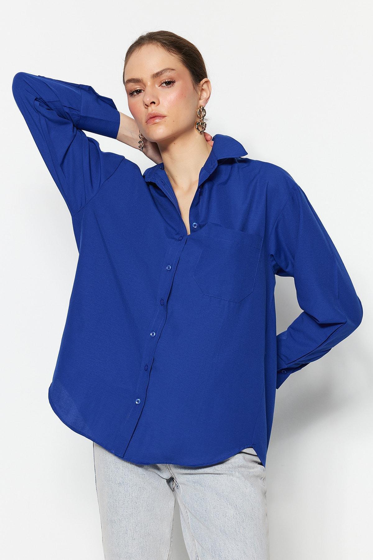 Navy Oversized Collar Shirt, , large image number 12