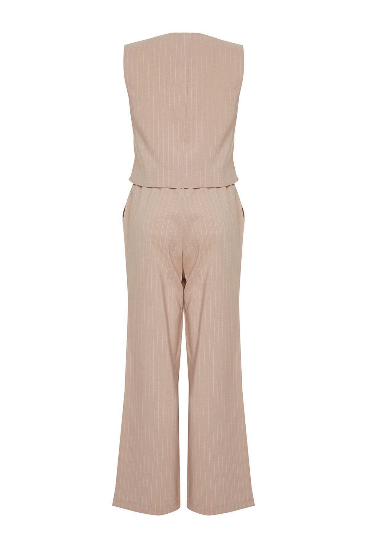 Stone Double Breasted Vest Trousers Woven Bottom Top Set TCTSS24US00032, , large image number 6