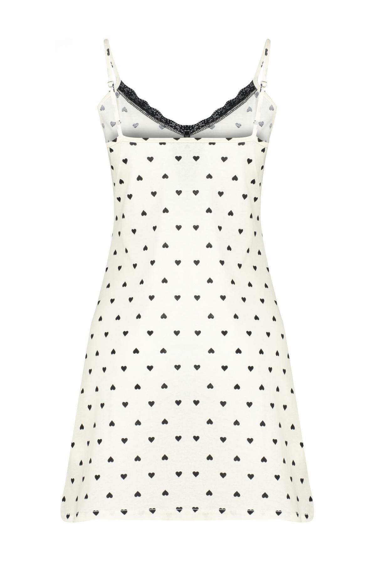 Ecru 100% Cotton Heart Patterned Lace Rope Strap Knitted Nightgown THMSS24GC00007, single, , large image number 6