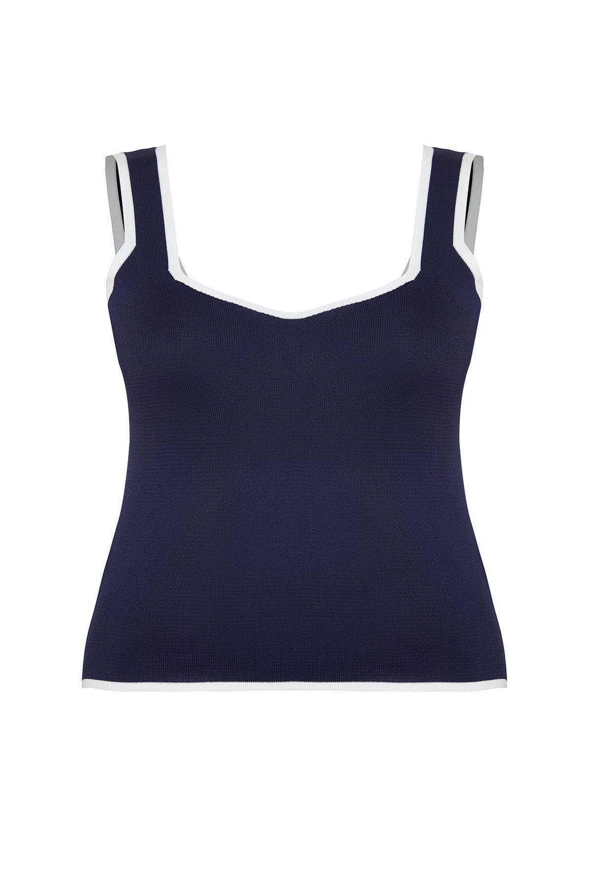 Navy Bodycon Knitwear Blouse, DARK BLUE, large image number 6