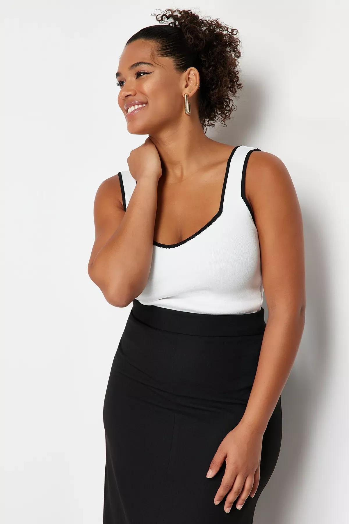 Ecru Bodycon Knitwear Blouse TBBSS24AF00052, Ecru, large image number 1