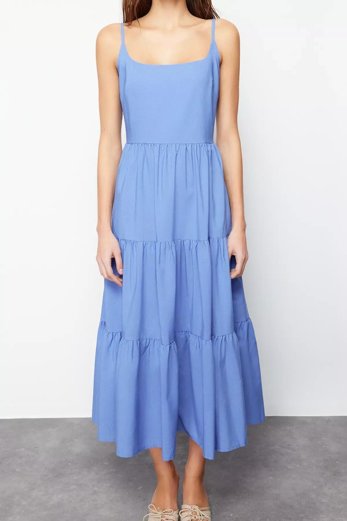 Blue Frills Ruffle Maxi Dress, Indigo, large image number 2