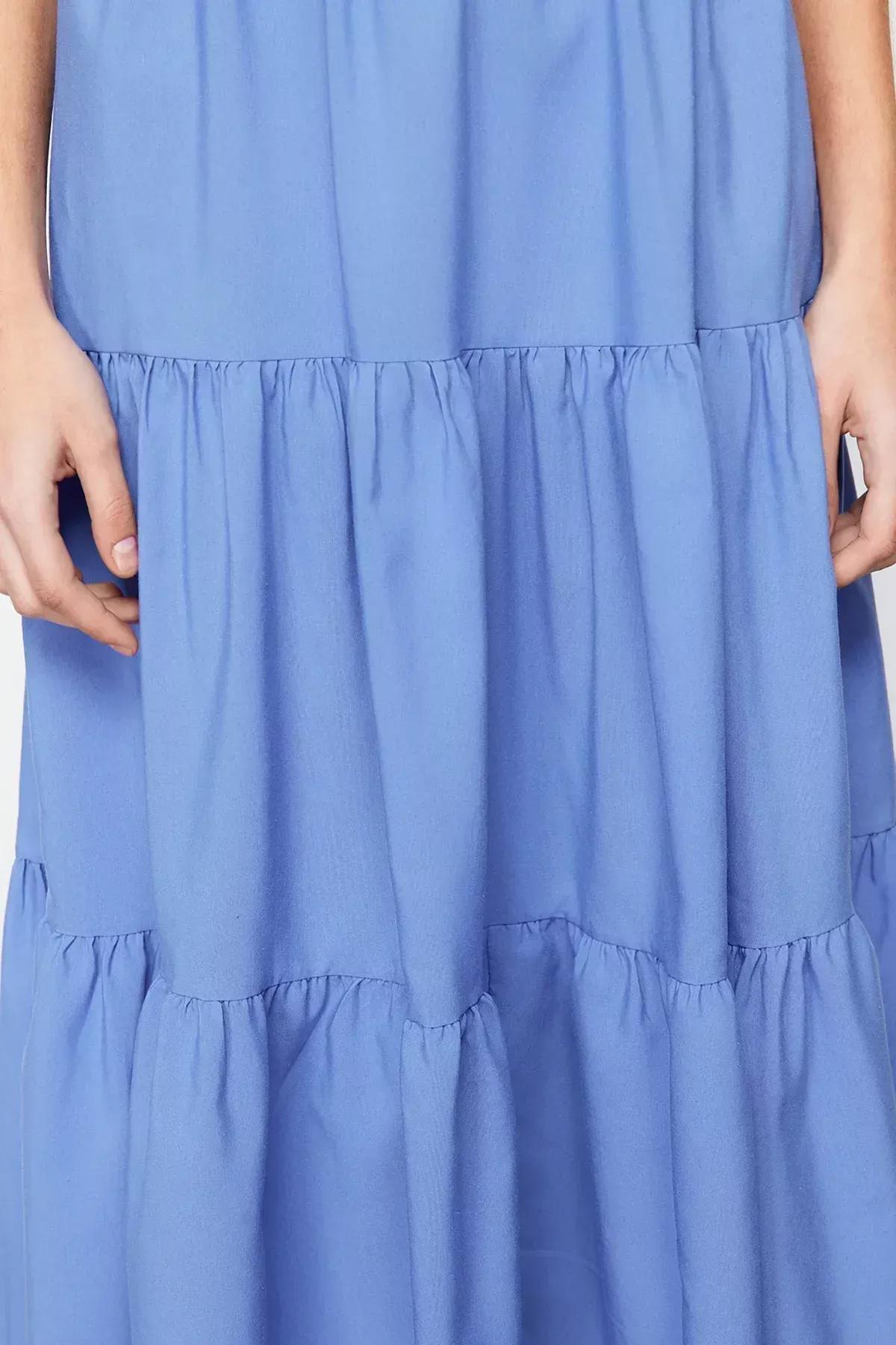 Blue Frills Ruffle Maxi Dress, Indigo, large image number 3