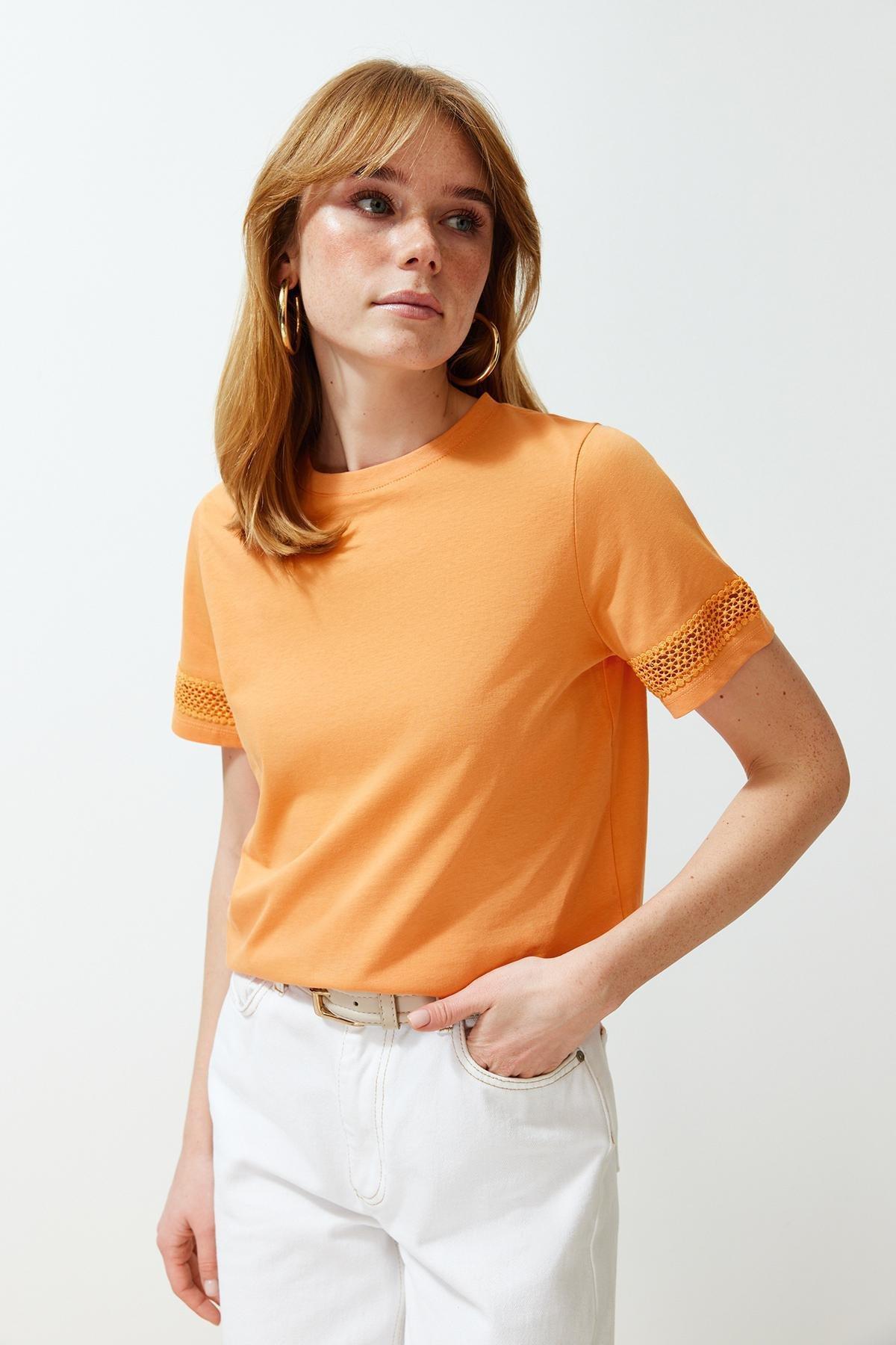 Orange Accessory Detailed Basic/Regular Pattern Knitted T-Shirt TWOSS24TS00048, , large image number 0