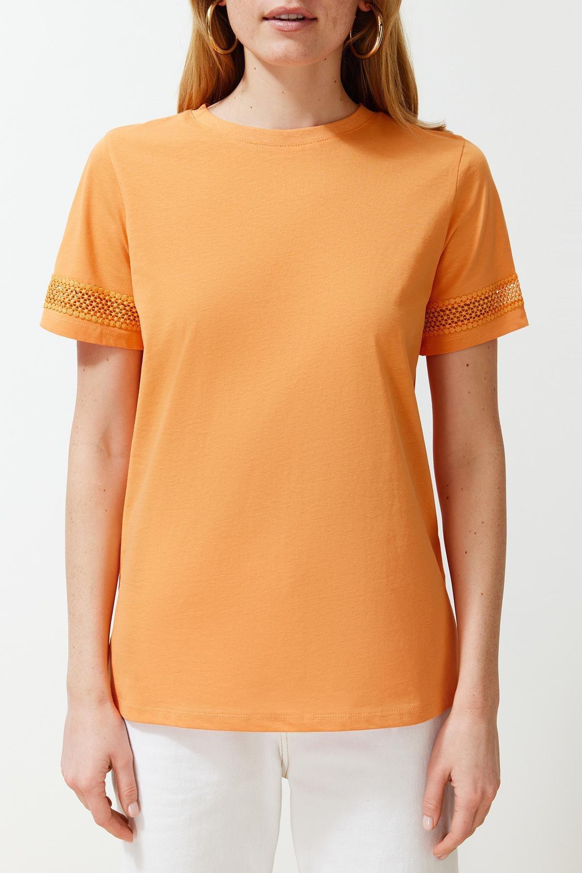 Orange Accessory Detailed Basic/Regular Pattern Knitted T-Shirt TWOSS24TS00048, , large image number 3