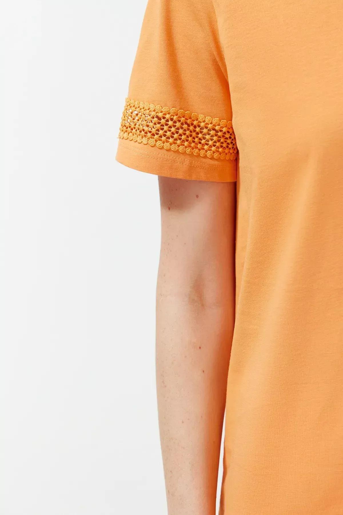 Orange Accessory Detail Basic/Regular Fit Knitted T-Shirt TWOSS24TS00048, Orange, large image number 4