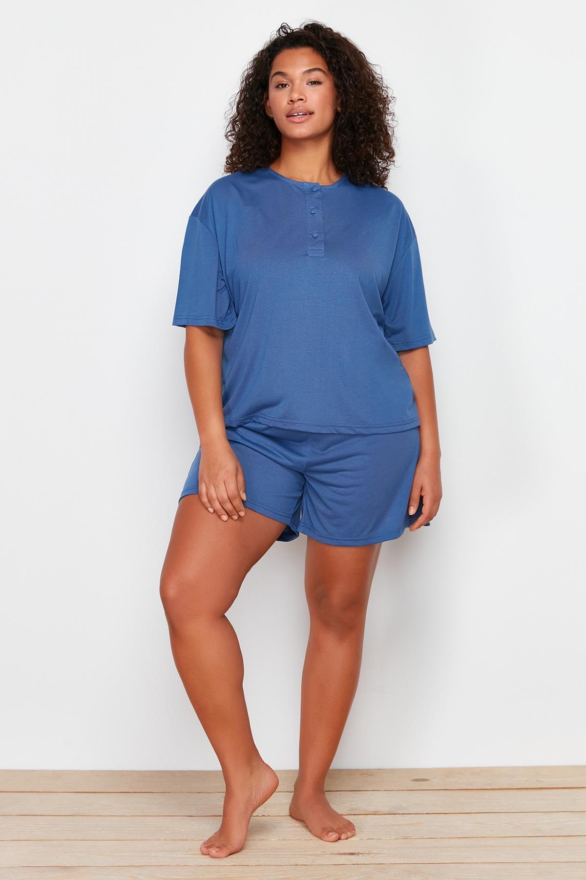 Navy Blue Crew Neck Knitted Pajamas Set TBBSS24AI00011, Navy blue, large image number 0