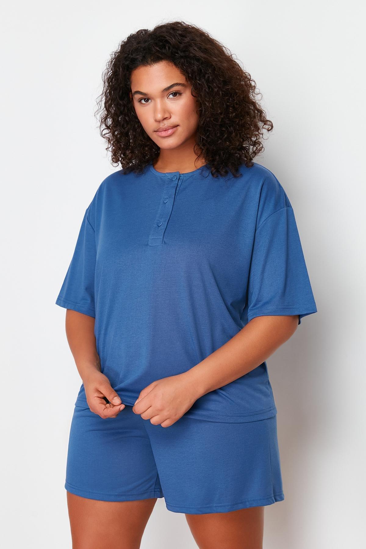 Navy Blue Crew Neck Knitted Pajamas Set TBBSS24AI00011, Navy blue, large image number 1
