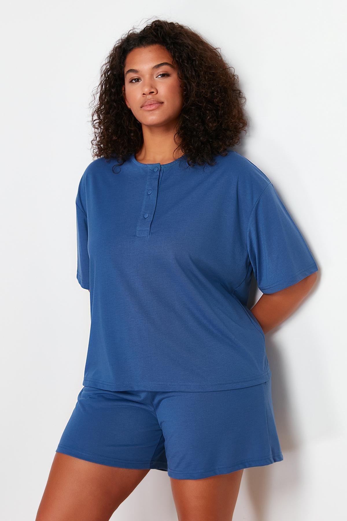 Navy Blue Crew Neck Knitted Pajamas Set TBBSS24AI00011, Navy blue, large image number 5