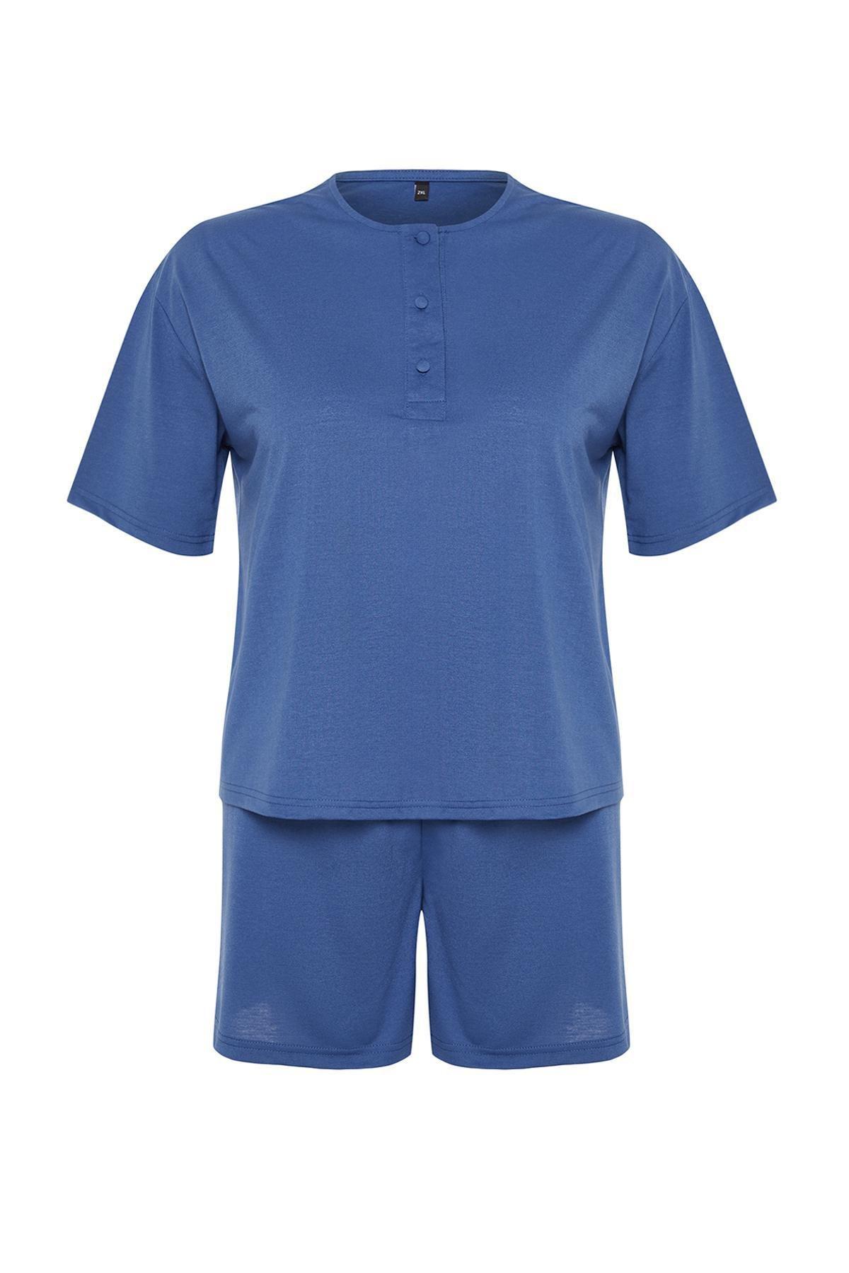 Navy Blue Crew Neck Knitted Pajamas Set TBBSS24AI00011, Navy blue, large image number 6