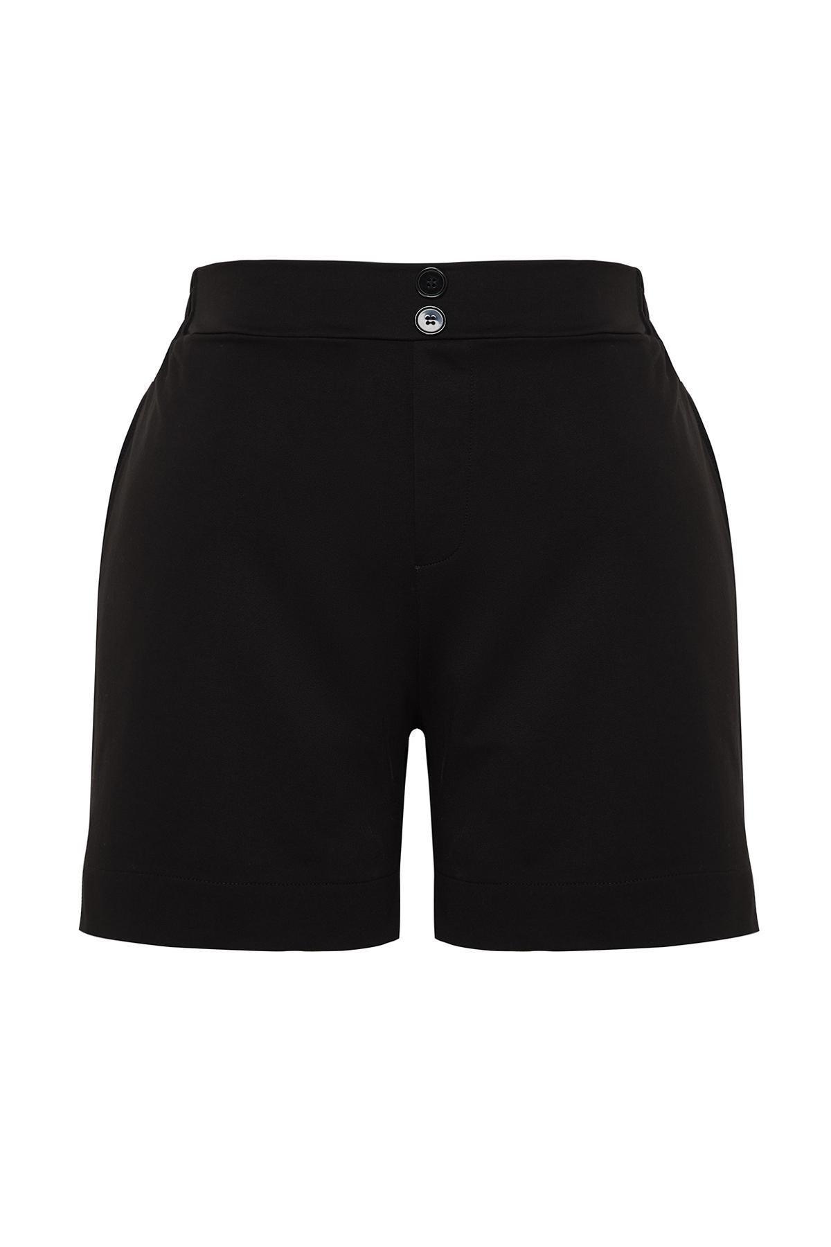 Black Button Detailed 100% Cotton Knitted Shorts & Bermuda TBBSS24AP00020, , large image number 3