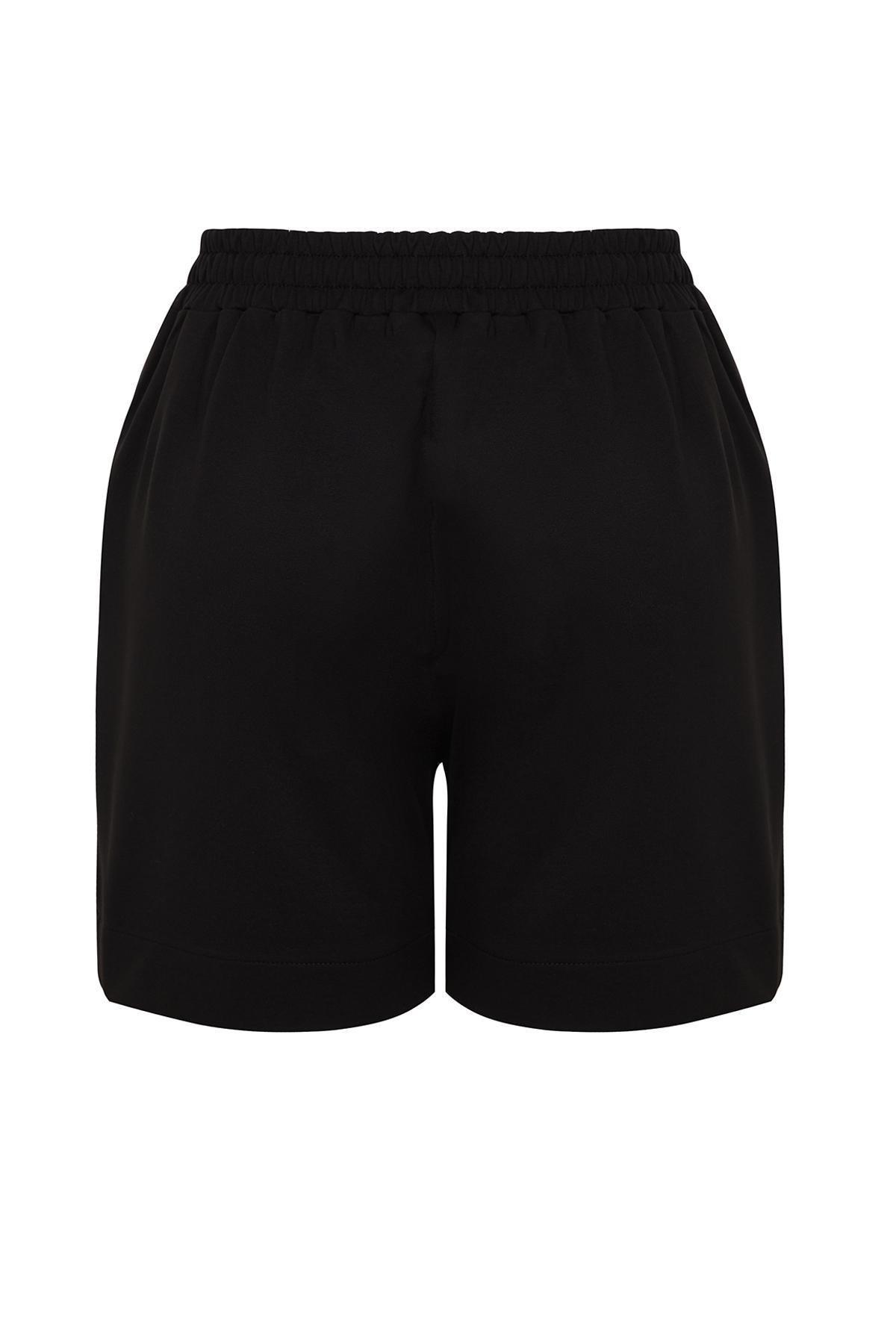 Black Button Detailed 100% Cotton Knitted Shorts & Bermuda TBBSS24AP00020, , large image number 4