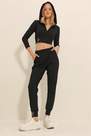 Alacati - Womens Black Hooded Zippered Crop Top and Double Pocket Corduroy Tracksuit ALC-X11428, 2 x