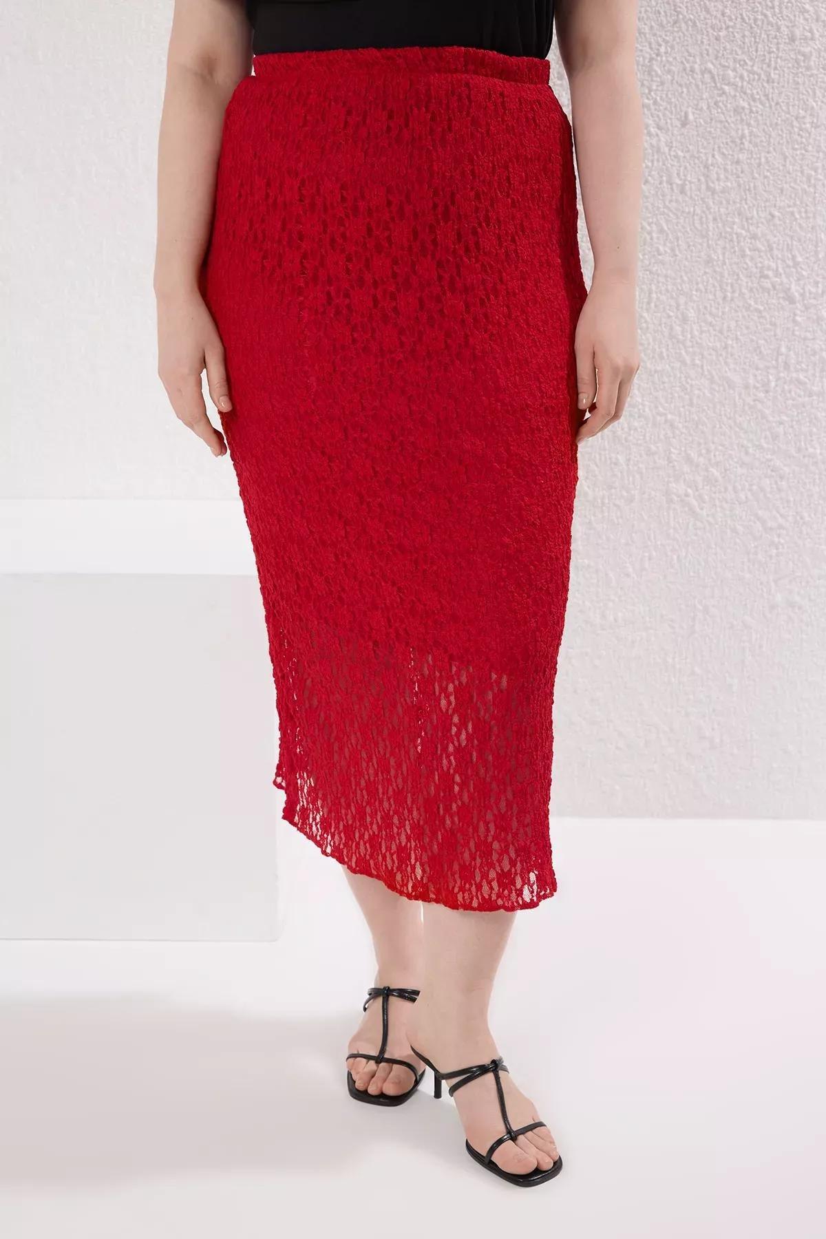 Red Lace Knit Skirt, Red, large image number 2