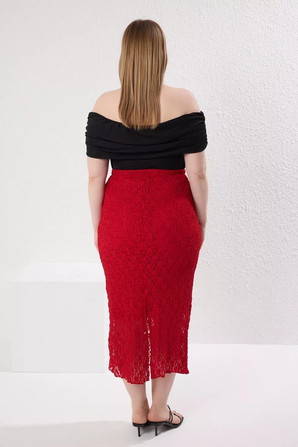 Red Lace Knit Skirt, Red, large image number 4
