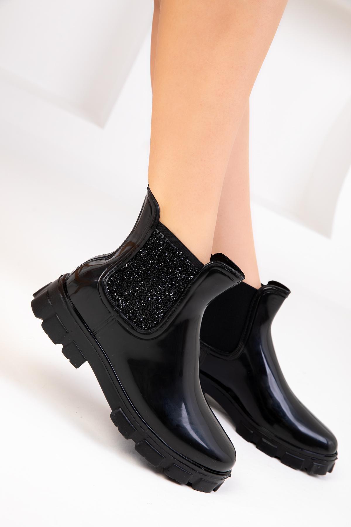 Black Glitter Details Ankle Boots, , large image number 4