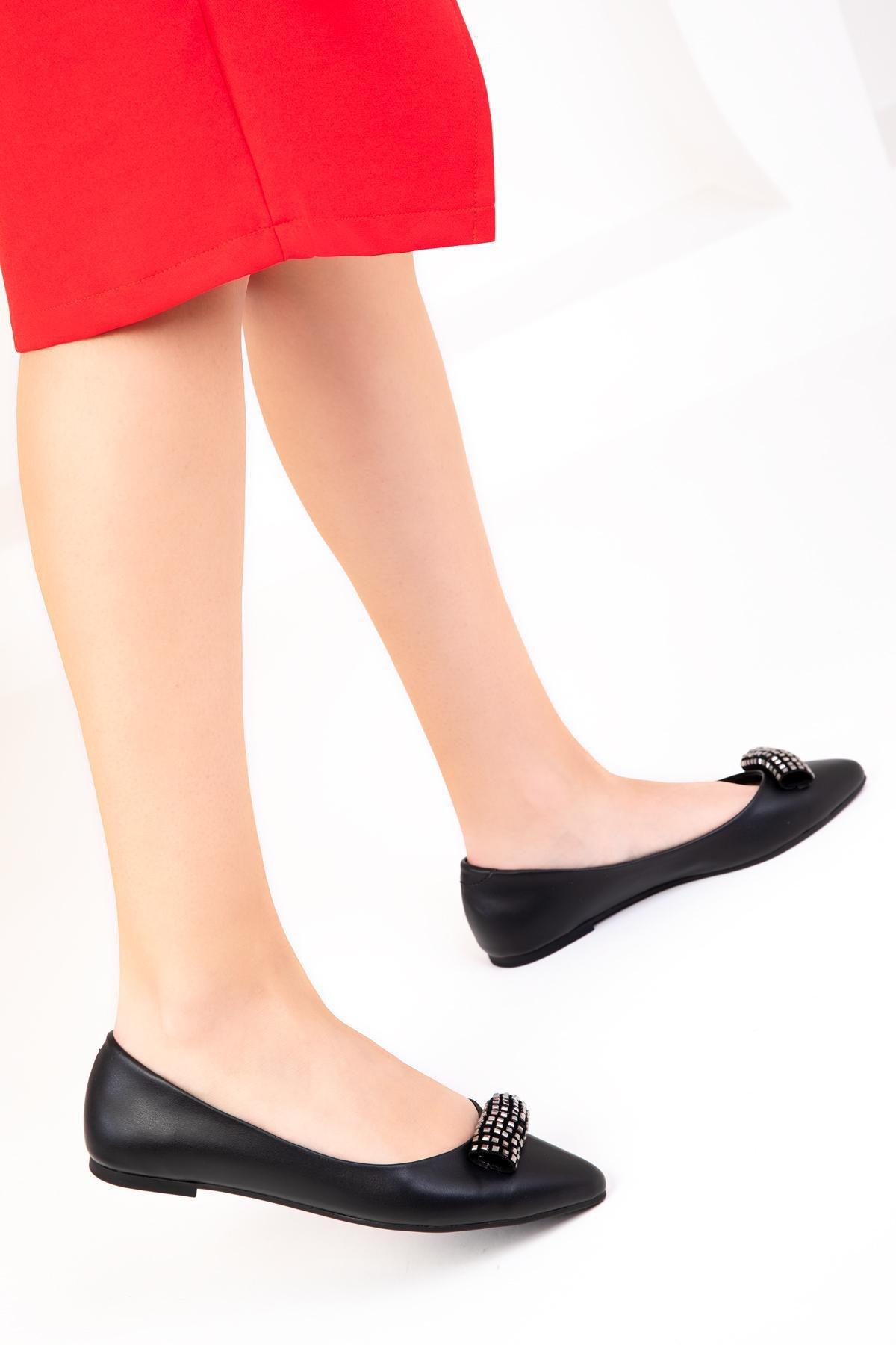 Black Ballerina Flats, BLACK, large image number 4