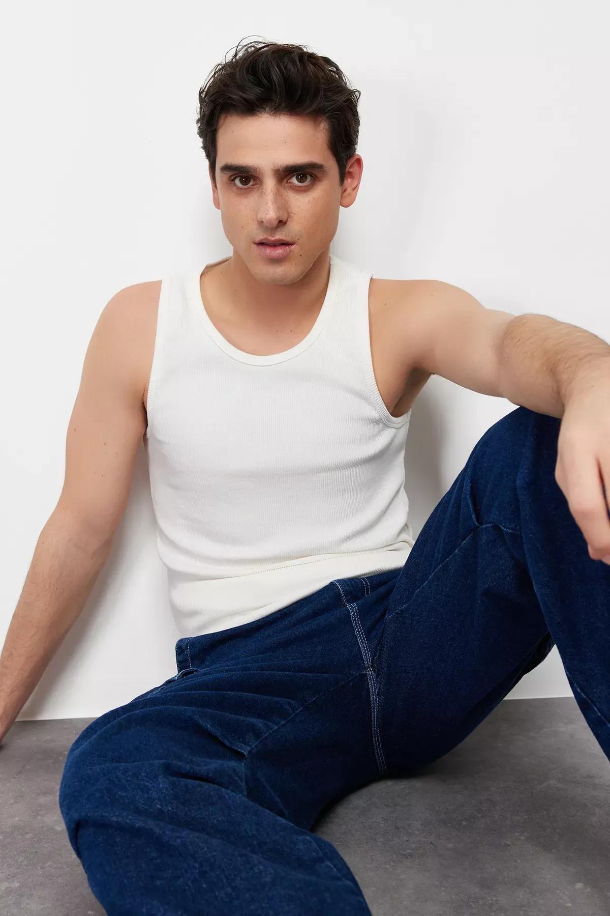 White Slim Ribbed Sleeveless T-Shirt, , large image number 1
