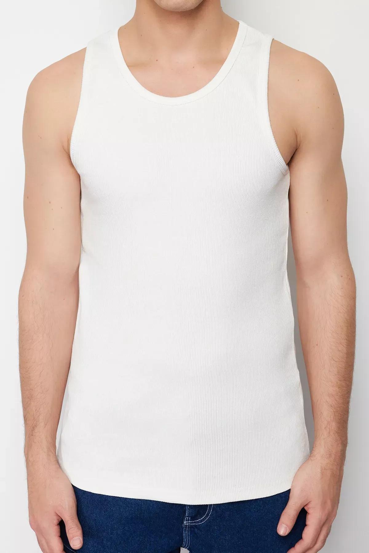 White Slim Ribbed Sleeveless T-Shirt, , large image number 3