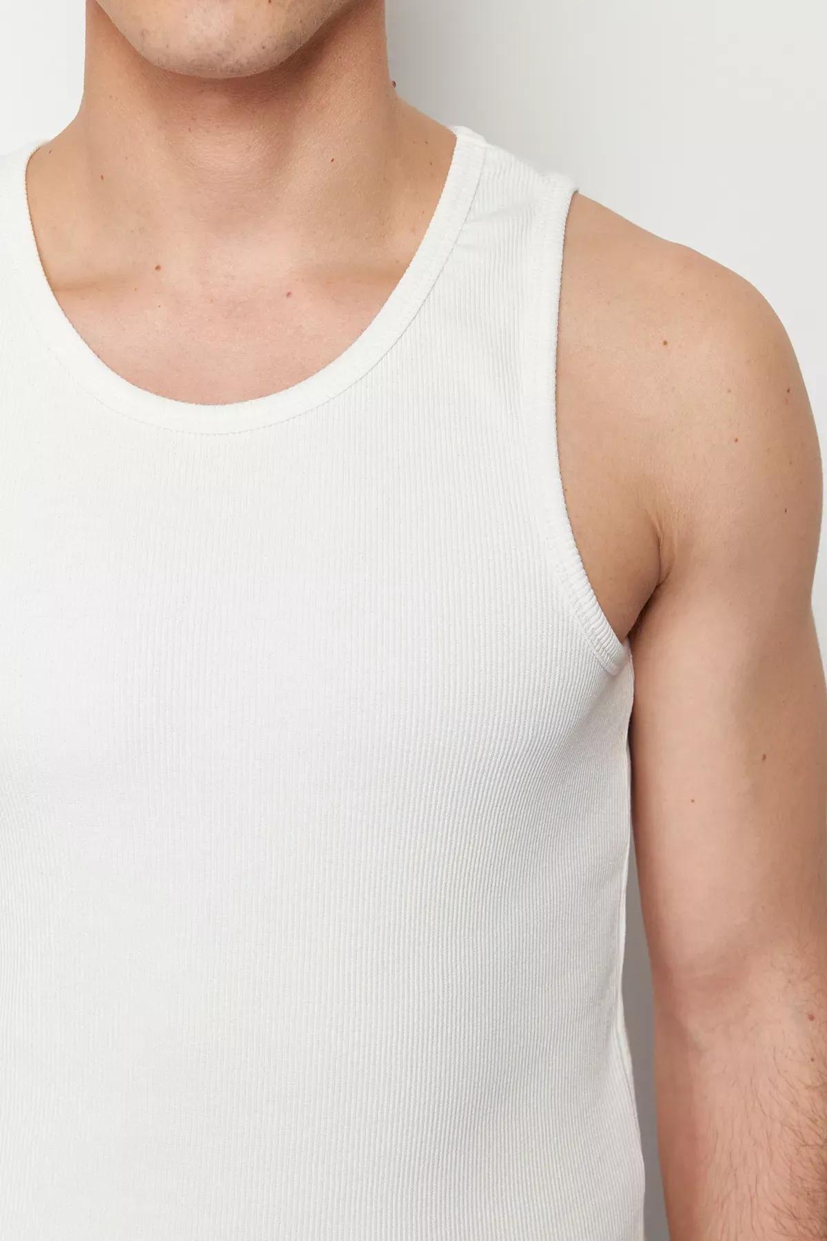 White Slim Ribbed Sleeveless T-Shirt, , large image number 4