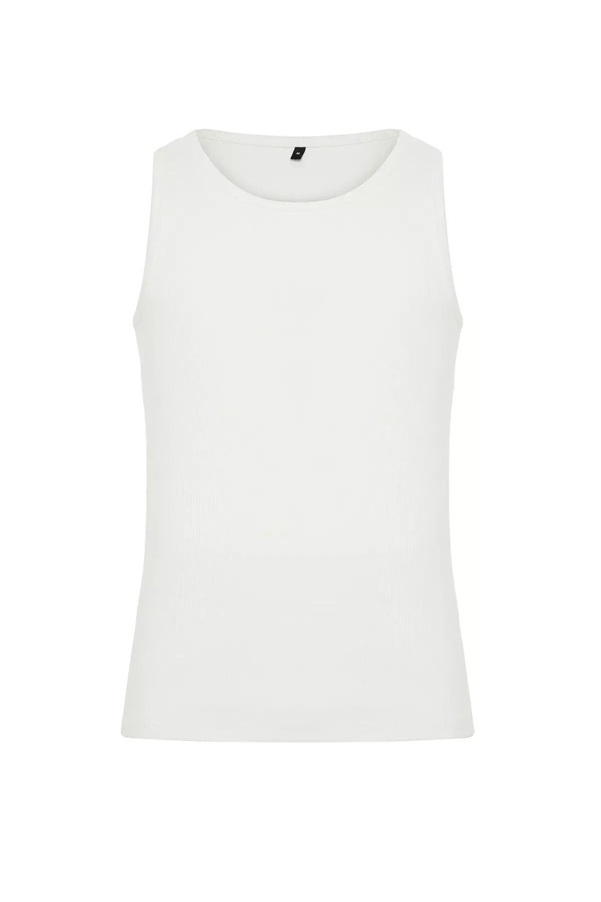 White Slim Ribbed Sleeveless T-Shirt, , large image number 5