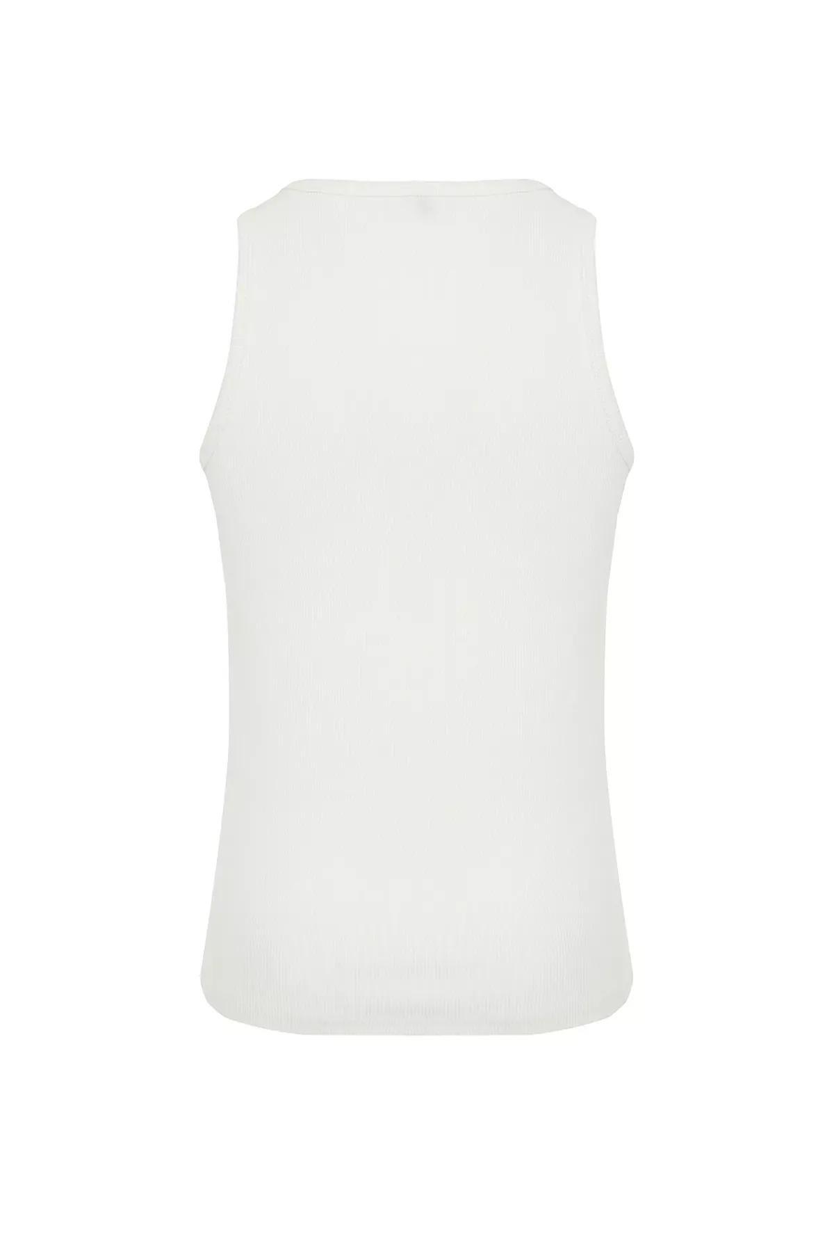 White Slim Ribbed Sleeveless T-Shirt, , large image number 6