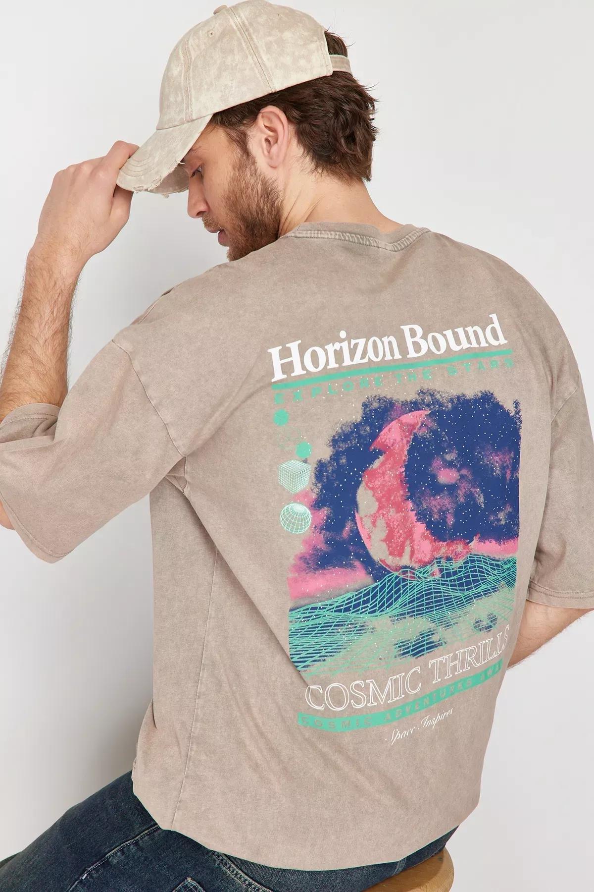 Red Knitted Oversized Cotton T-Shirt, Mink, large image number 0