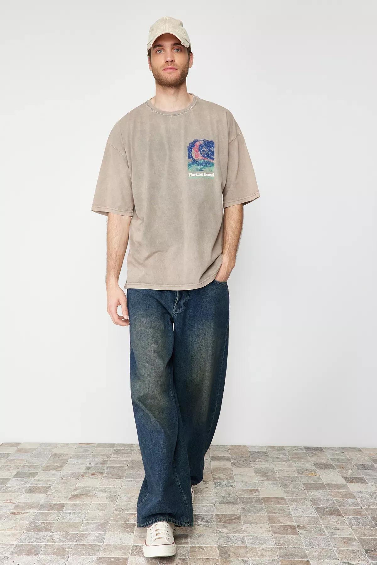 Red Knitted Oversized Cotton T-Shirt, Mink, large image number 1