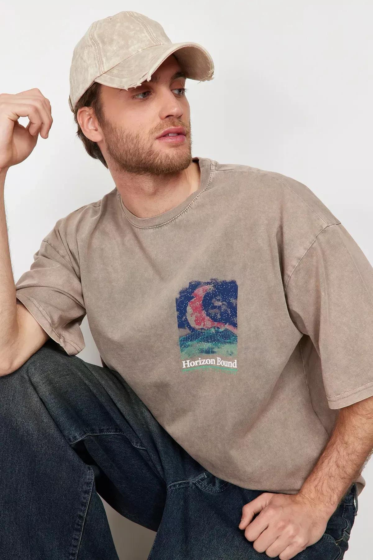 Red Knitted Oversized Cotton T-Shirt, Mink, large image number 2