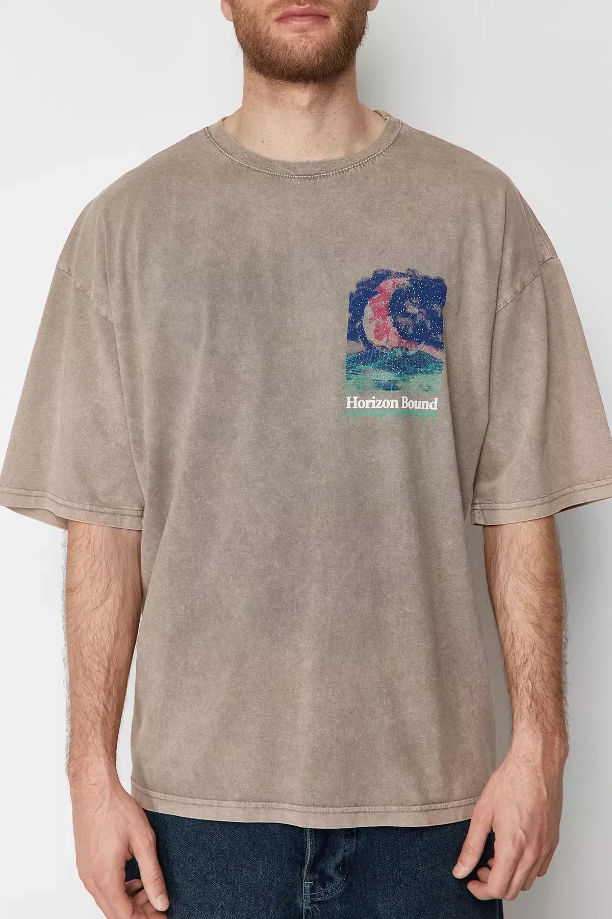 Red Knitted Oversized Cotton T-Shirt, Mink, large image number 3